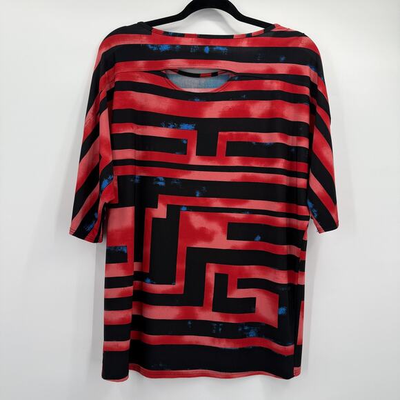 Clara Sunwoo Shirt Womens Small Red Black Geometric Scoop Neck Stretch Slinky - Picture 5 of 10